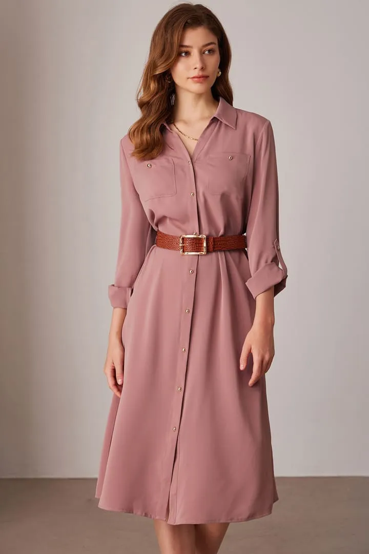 Casual Loose Tie Long Sleeve Button Down Shirt Midi Dresses sold by Grace Karin product image thumbnail 4