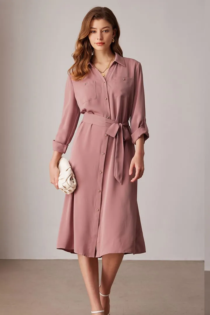 Casual Loose Tie Long Sleeve Button Down Shirt Midi Dresses sold by Grace Karin product image thumbnail 5