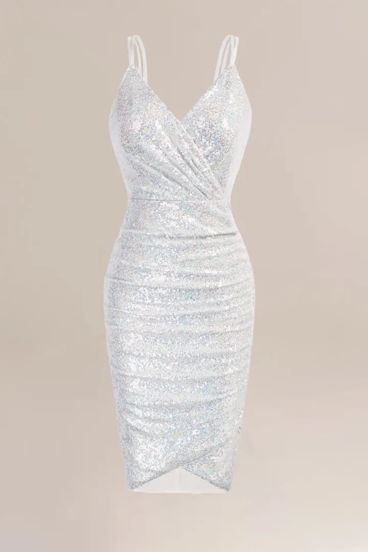 Sequin Ruched Spaghetti Straps Wrap V-Neck Party Bodycon Dress sold by Grace Karin product image thumbnail 4