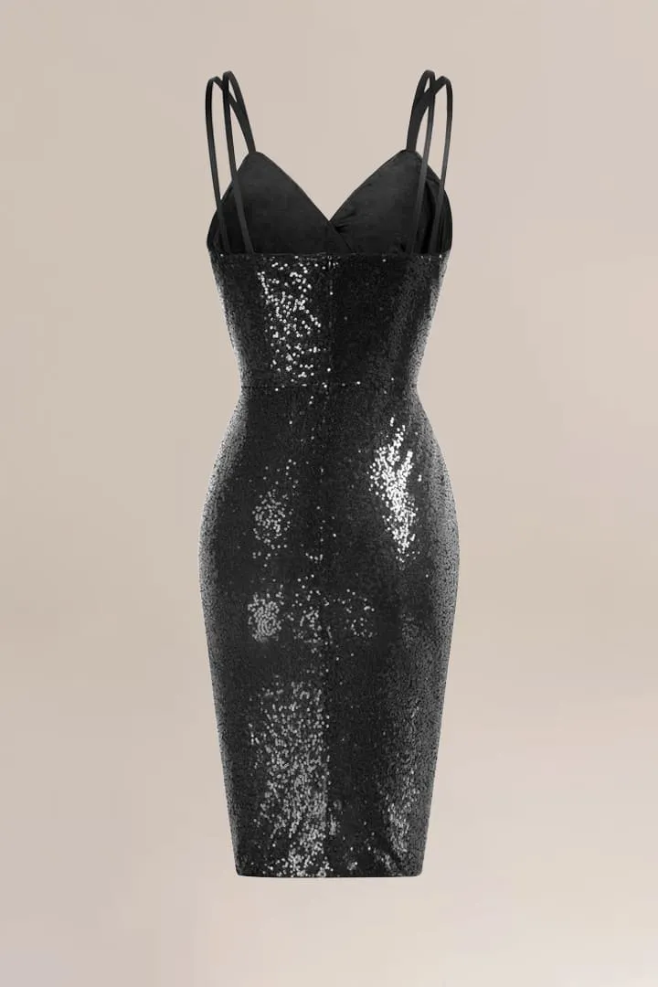 Sequin Ruched Spaghetti Straps Wrap V-Neck Party Bodycon Dress sold by Grace Karin product image thumbnail 5
