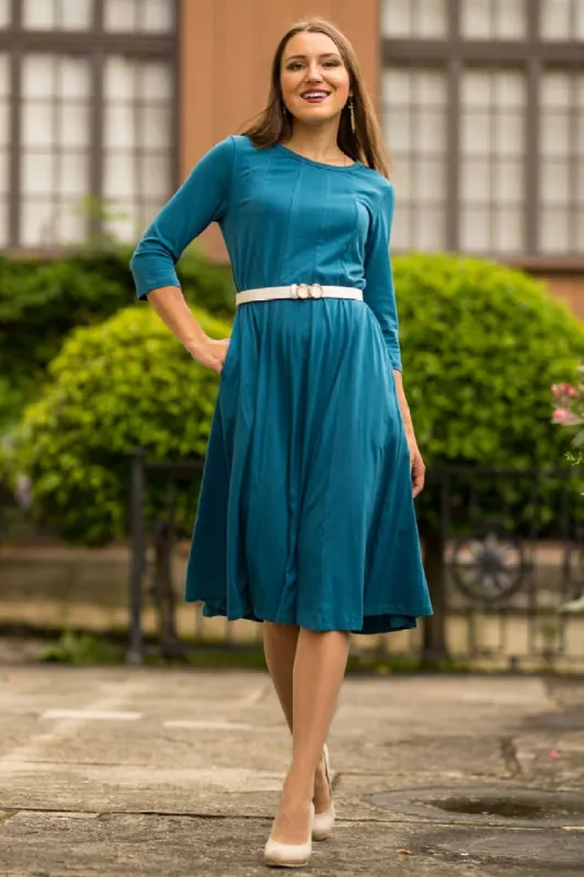 Casual Crew Neck 3/4 Sleeve Midi Dress with Pockets sold by Grace Karin