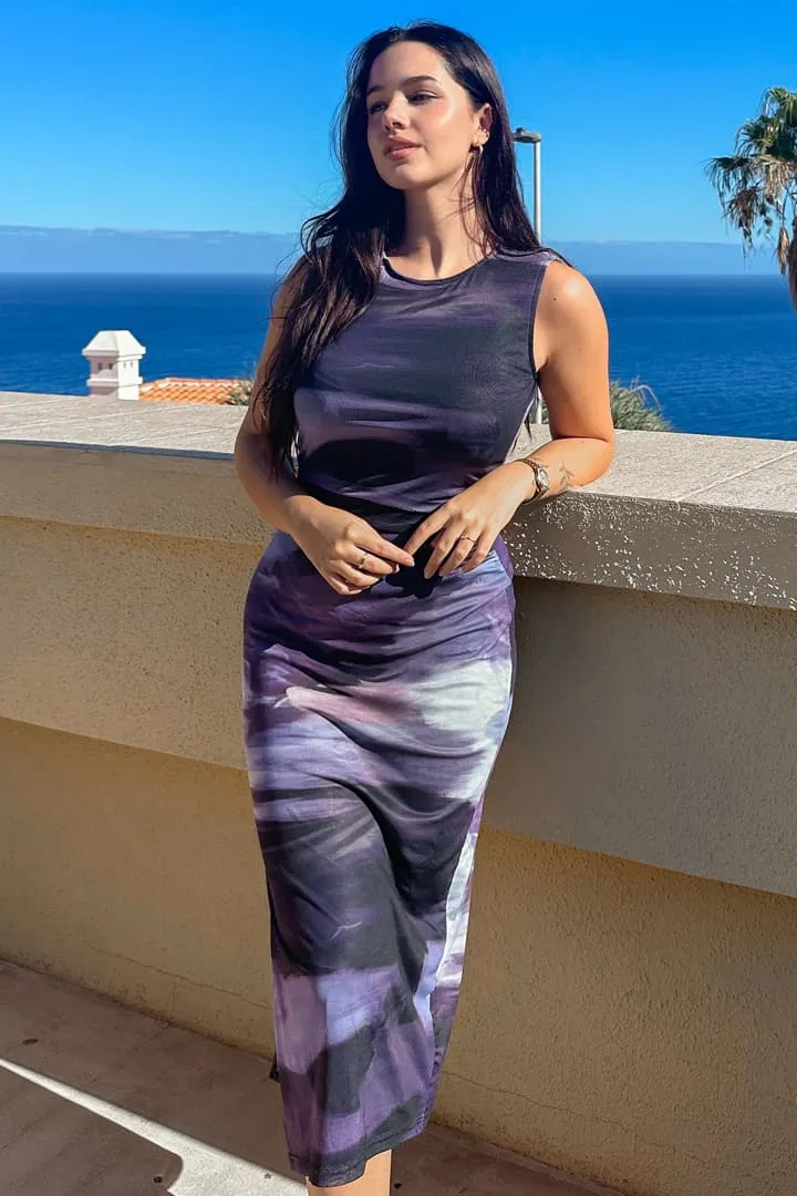 Casual Mesh Sleeveless Tie Dye Side Slit Bodycon Midi Dresses sold by Grace Karin