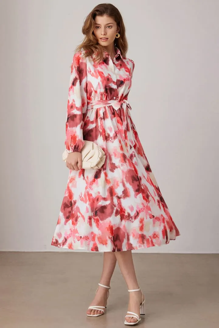 Casual Floral Collar Lantern Long Sleeve Shirt Midi Dresses sold by Grace Karin product image thumbnail 5