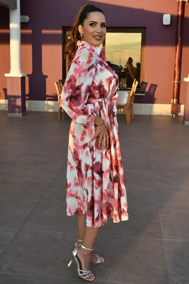 Casual Floral Collar Lantern Long Sleeve Shirt Midi Dresses sold by Grace Karin product image thumbnail 2