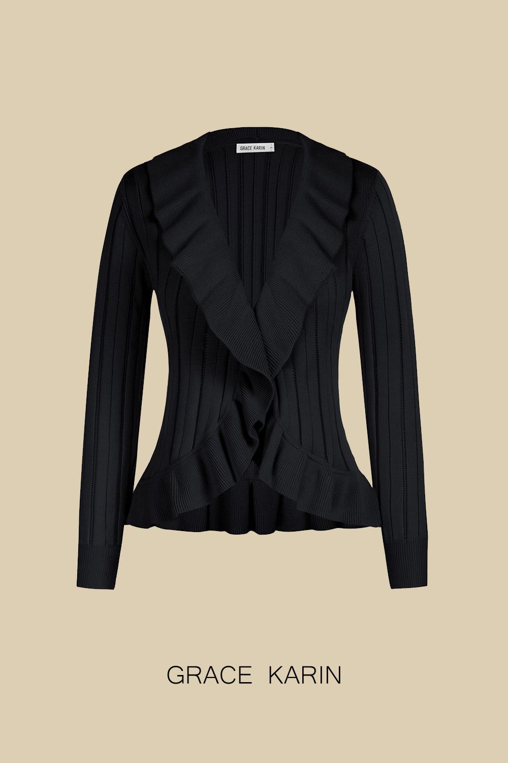 GK Women Ruffle Decorated Cardigan Hollowed-out Long Sleeve Sweater Knitwear sold by Grace Karin product image thumbnail 6