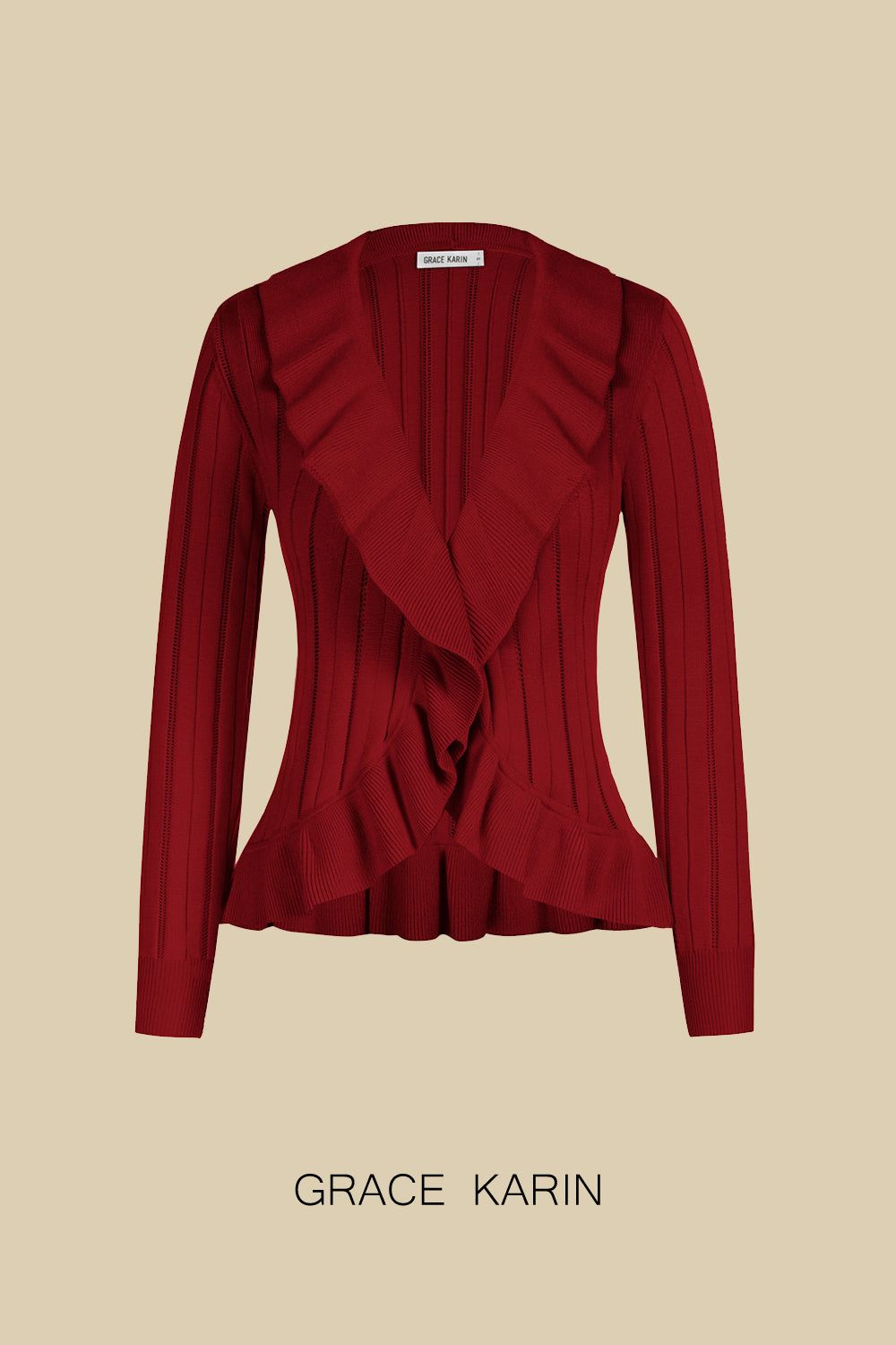 GK Women Ruffle Decorated Cardigan Hollowed-out Long Sleeve Sweater Knitwear sold by Grace Karin product image thumbnail 3