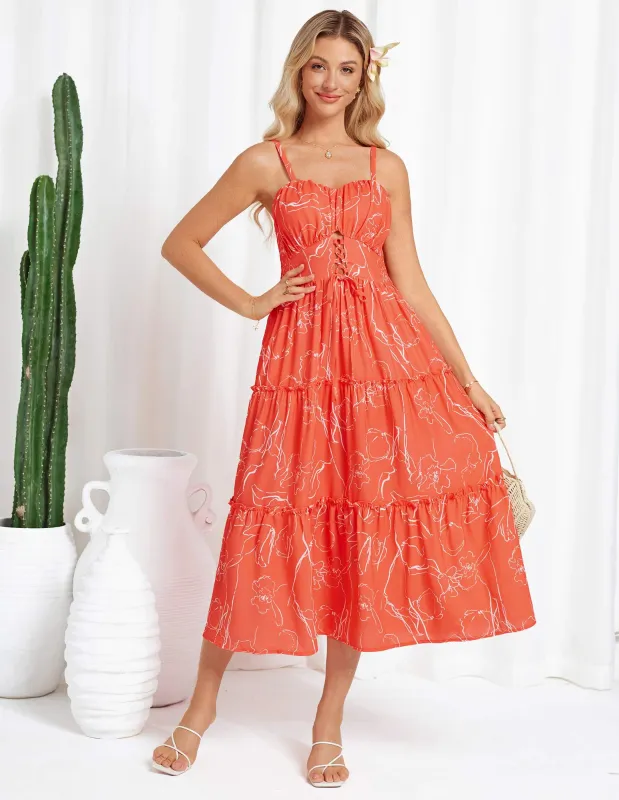 Hollowed-out Waist Spaghetti Straps Flared A-Line Dress sold by Grace Karin