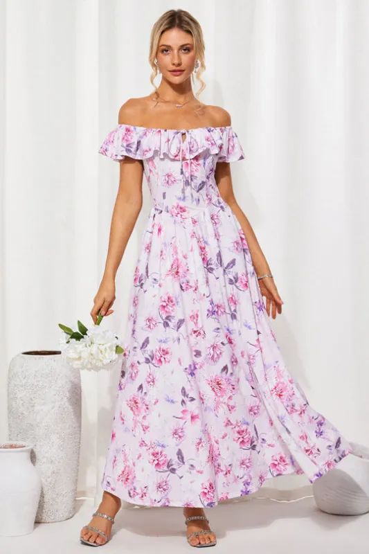 Women's Elastic Waist Off Shoulder Ruffle Maxi Dress sold by Grace Karin