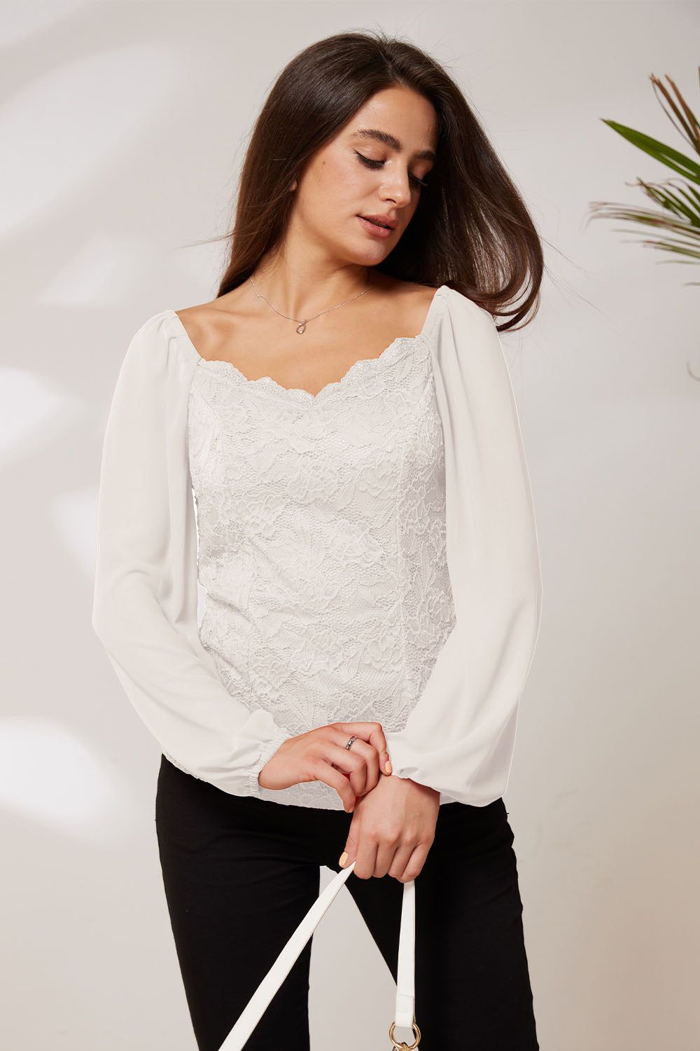 GK Women Lace Patchwork Party Tops Long Sleeve Square V-Neck Pullover Tops sold by Grace Karin product image thumbnail 8