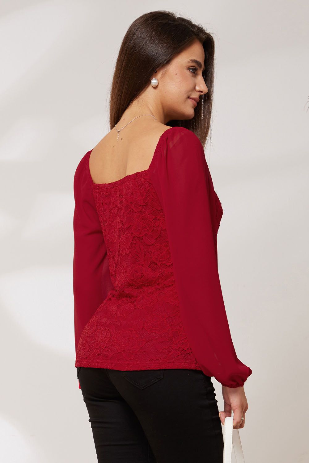 GK Women Lace Patchwork Party Tops Long Sleeve Square V-Neck Pullover Tops sold by Grace Karin product image thumbnail 4