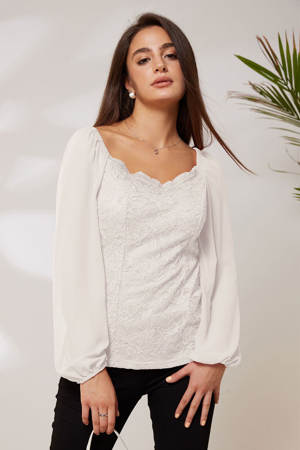 GK Women Lace Patchwork Party Tops Long Sleeve Square V-Neck Pullover Tops sold by Grace Karin product image thumbnail 9