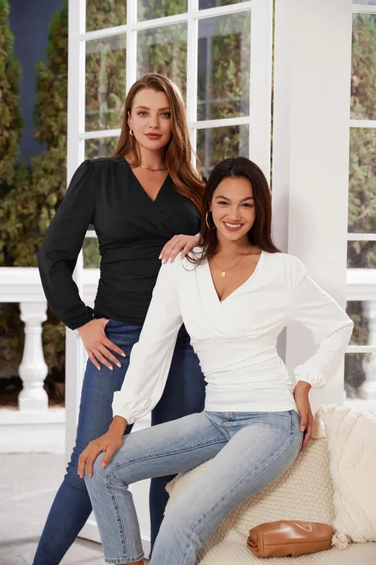 GK Ruched Long Lantern Sleeve Tops sold by Grace Karin