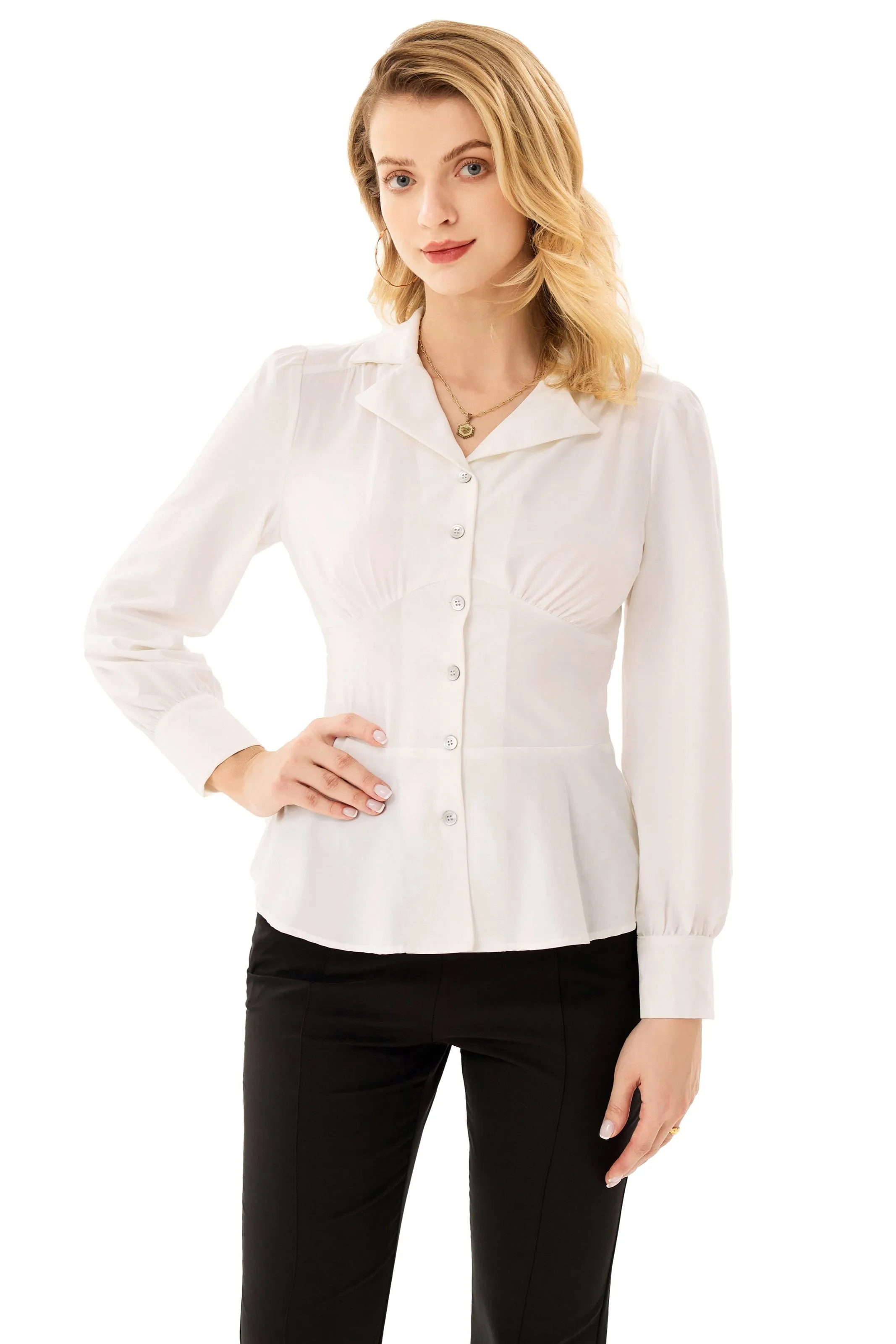 GK Button Down Shirts for Women Summer Peplum Tops Long Sleeve Work Blouse Collared Shirt Dressy sold by Grace Karin product image thumbnail 4
