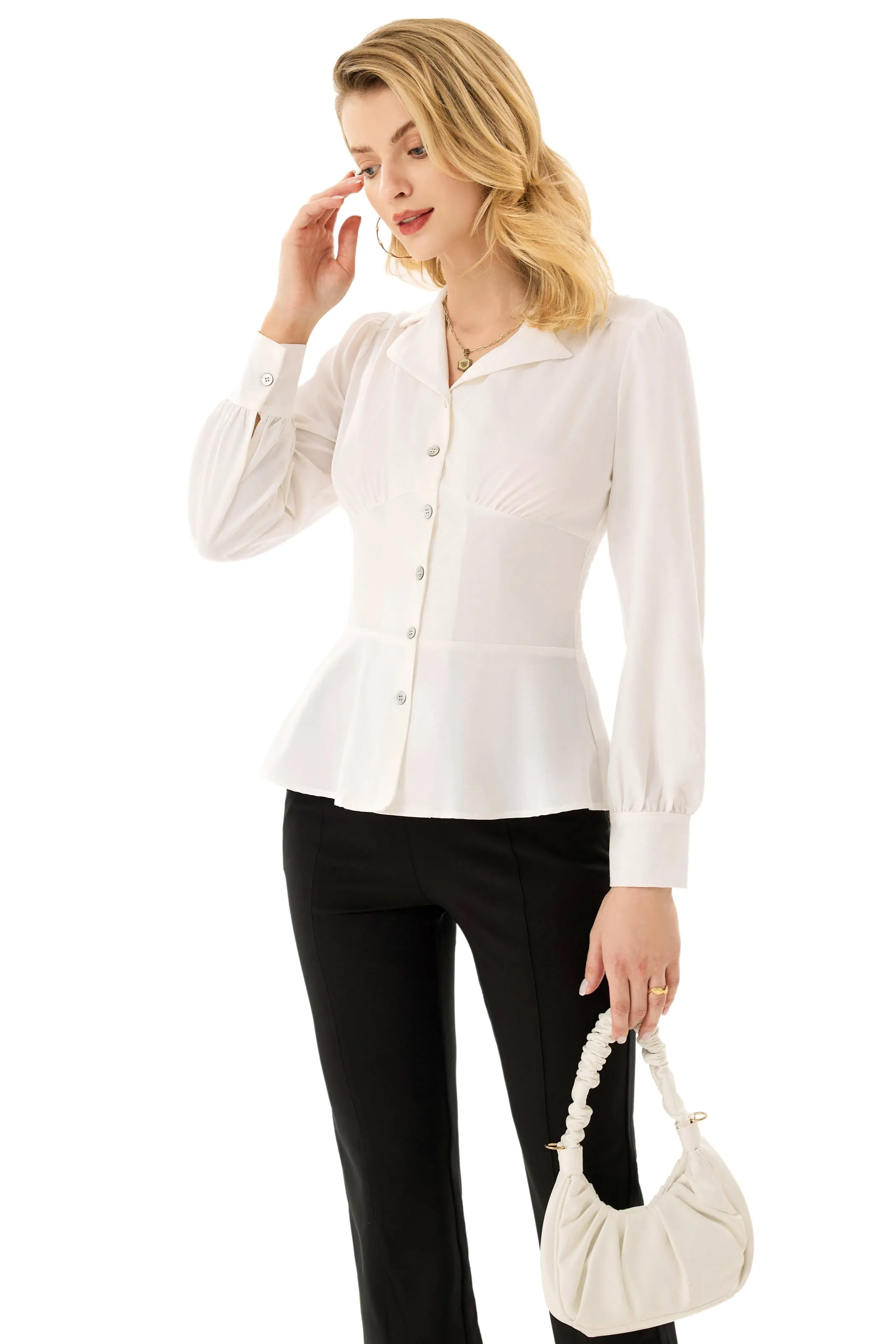 GK Button Down Shirts for Women Summer Peplum Tops Long Sleeve Work Blouse Collared Shirt Dressy sold by Grace Karin product image thumbnail 5