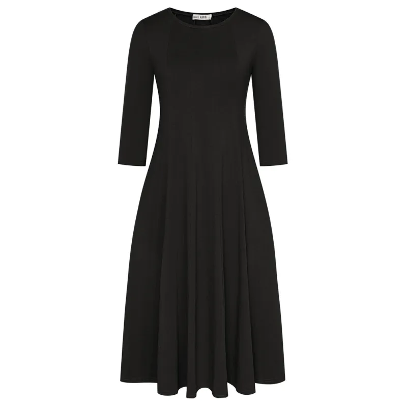 Casual Crew Neck 3/4 Sleeve Midi Dress with Pockets sold by Grace Karin