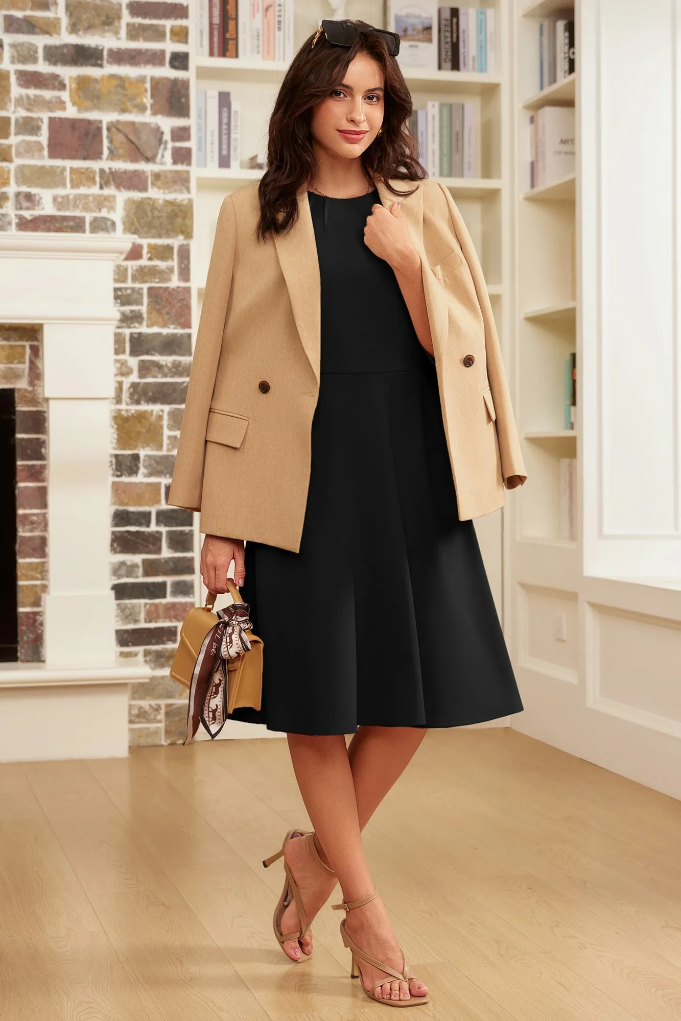 GK Women Below Knee Dress Casual 3/4 Sleeve Crew Neck Flared A-Line Dress sold by Grace Karin product image thumbnail 2