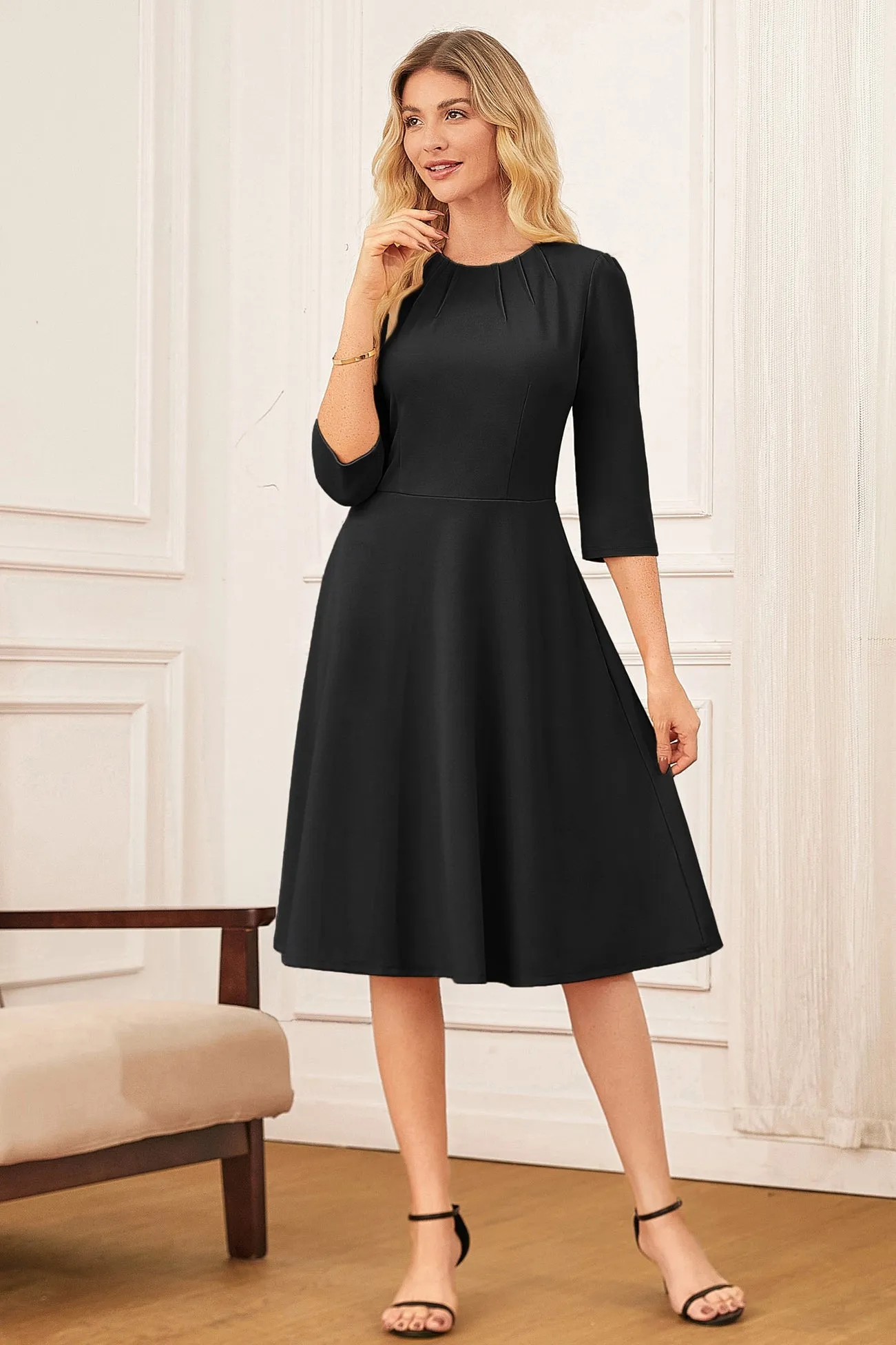 GK Women Below Knee Dress Casual 3/4 Sleeve Crew Neck Flared A-Line Dress sold by Grace Karin product image thumbnail 3