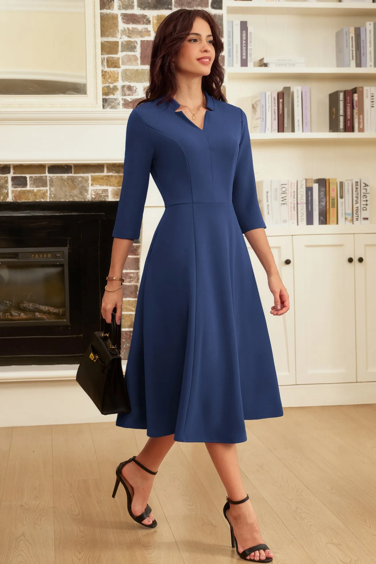 GK Women V-Neck Dress OL 3/4 Sleeve Mid-Calf Length A-Line Dress sold by Grace Karin