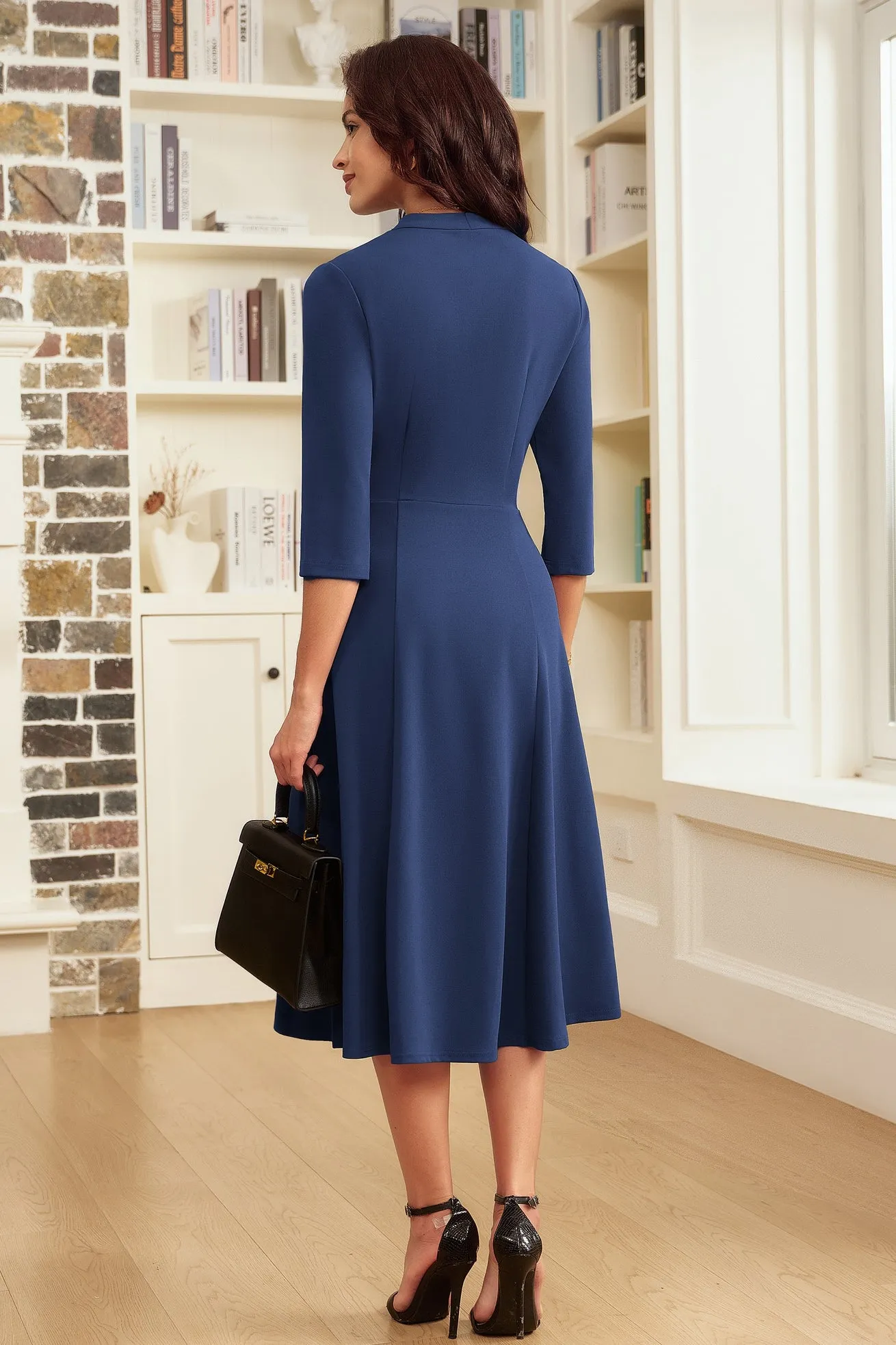 GK Women V-Neck Dress OL 3/4 Sleeve Mid-Calf Length A-Line Dress sold by Grace Karin product image thumbnail 4
