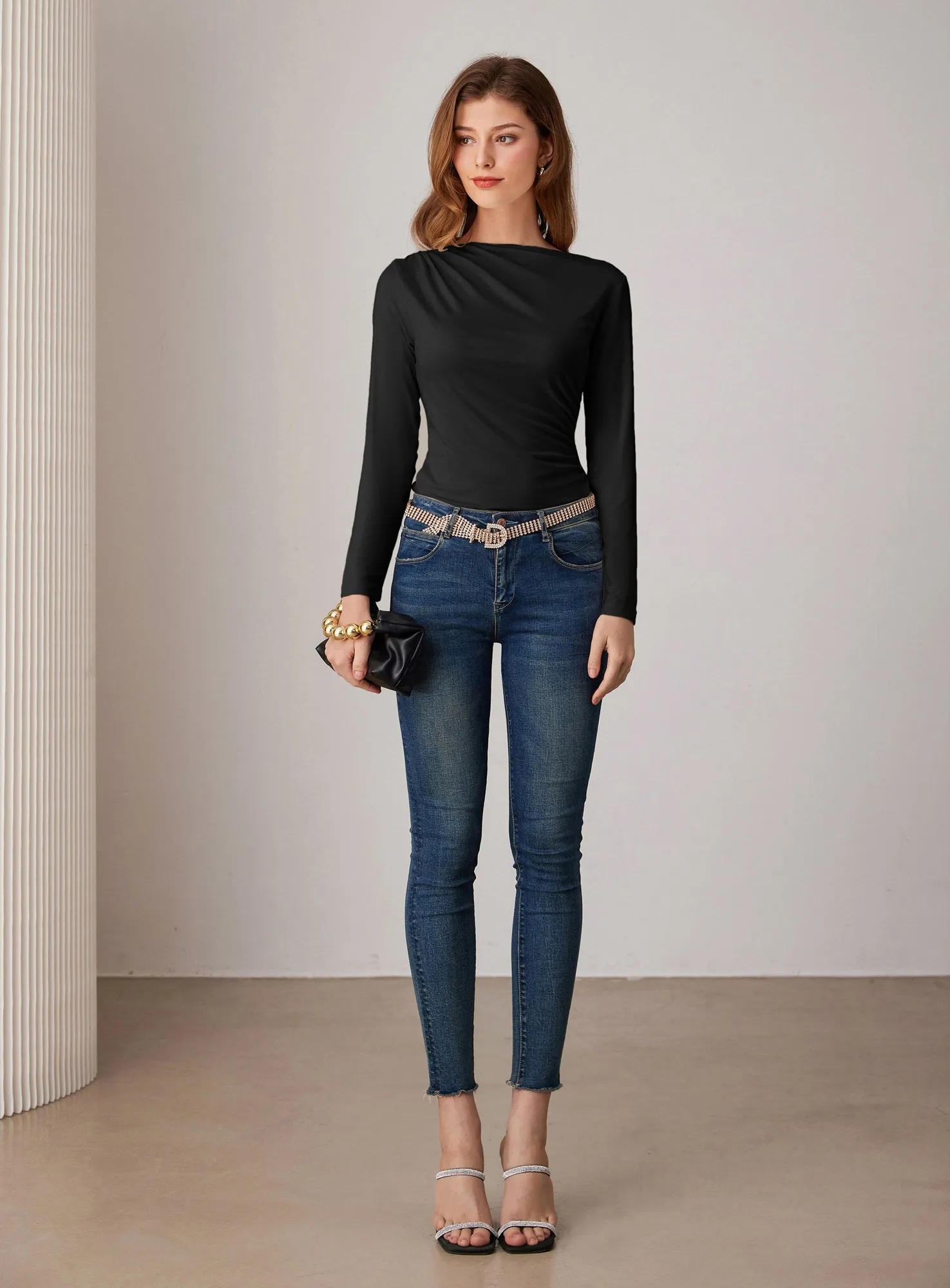 GK Women Ruched Party Tops Comfy Long Sleeve Boat Neck T-Shirt Tops sold by Grace Karin product image thumbnail 5