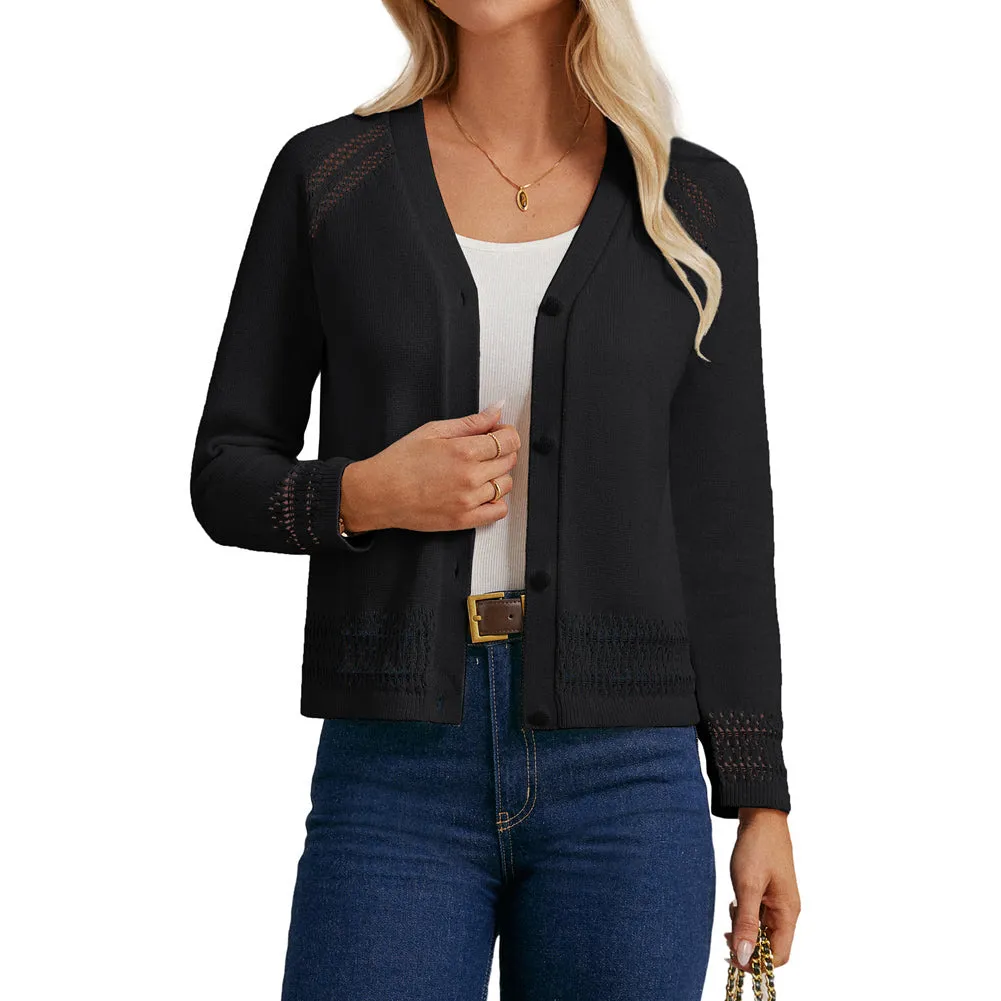 GK Women Partially Hollowed-out Cardigan Long Sleeve V-Neck Button-up Sweater sold by Grace Karin product image thumbnail 4
