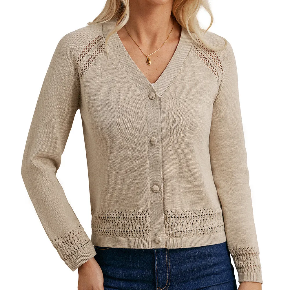 GK Women Partially Hollowed-out Cardigan Long Sleeve V-Neck Button-up Sweater sold by Grace Karin