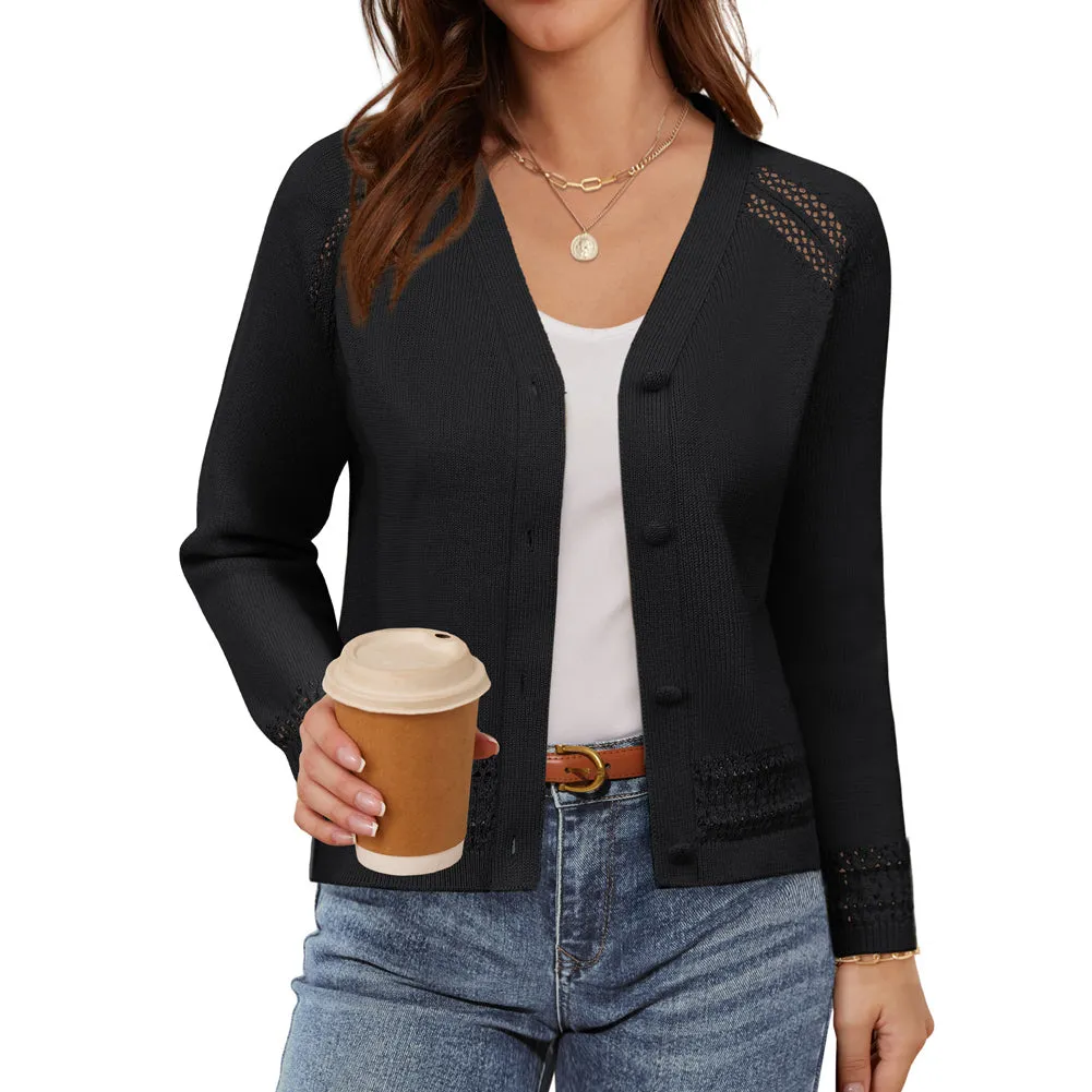 GK Women Partially Hollowed-out Cardigan Long Sleeve V-Neck Button-up Sweater sold by Grace Karin product image thumbnail 5