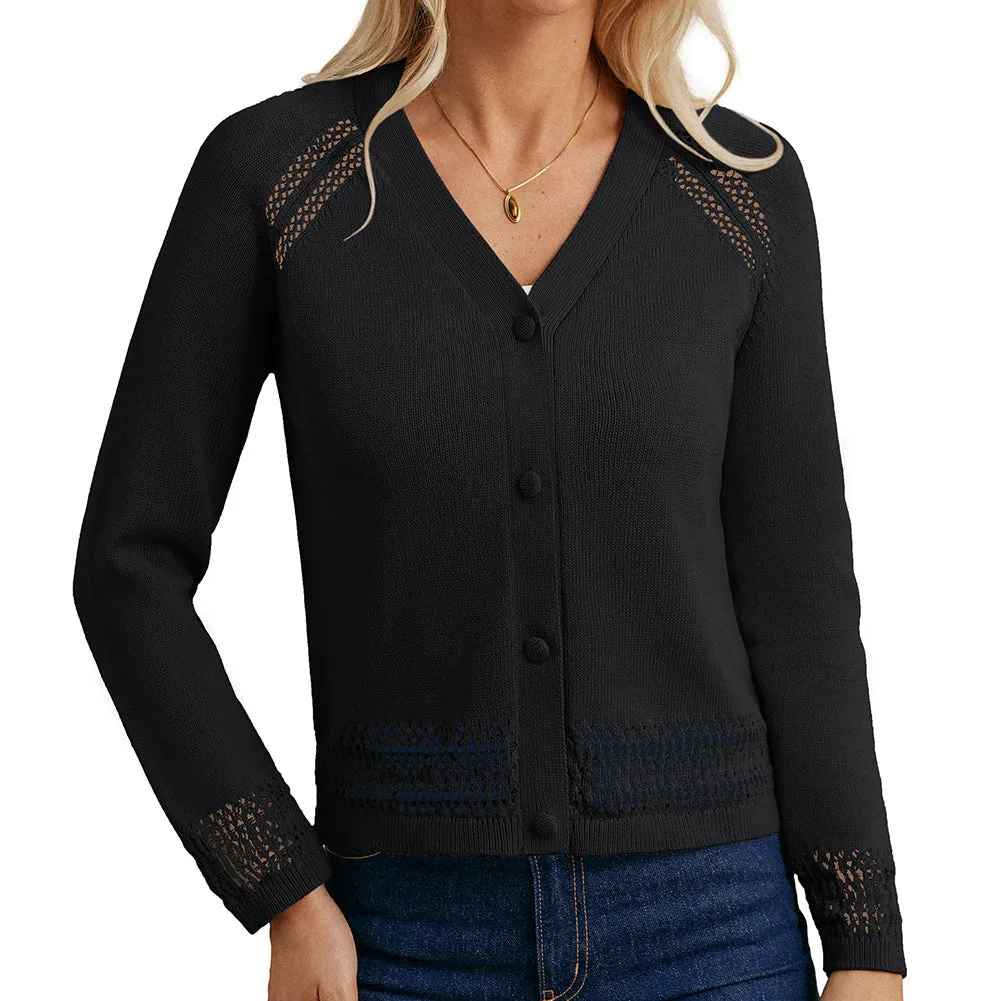 GK Women Partially Hollowed-out Cardigan Long Sleeve V-Neck Button-up Sweater sold by Grace Karin product image thumbnail 3