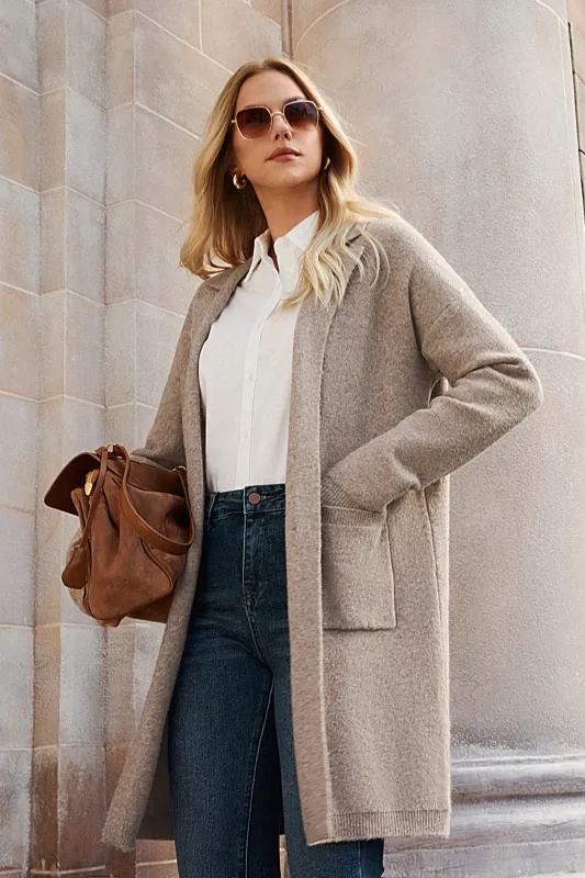 GK Women Above Knee Cardigan Dropped Shoulder Lapel Collar Two-Button Sweater sold by Grace Karin