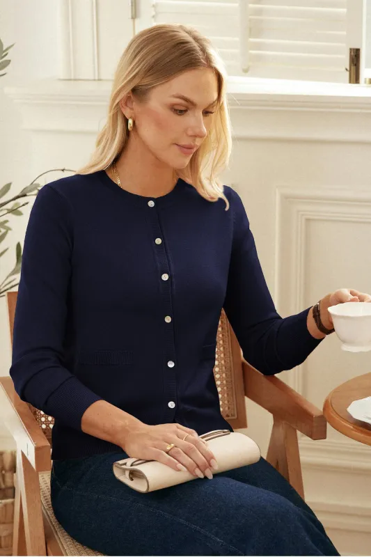 GK Women Ribbed Cuff Cardigan Long Sleeve Crew Neck Button-up Sweater Knitwear sold by Grace Karin