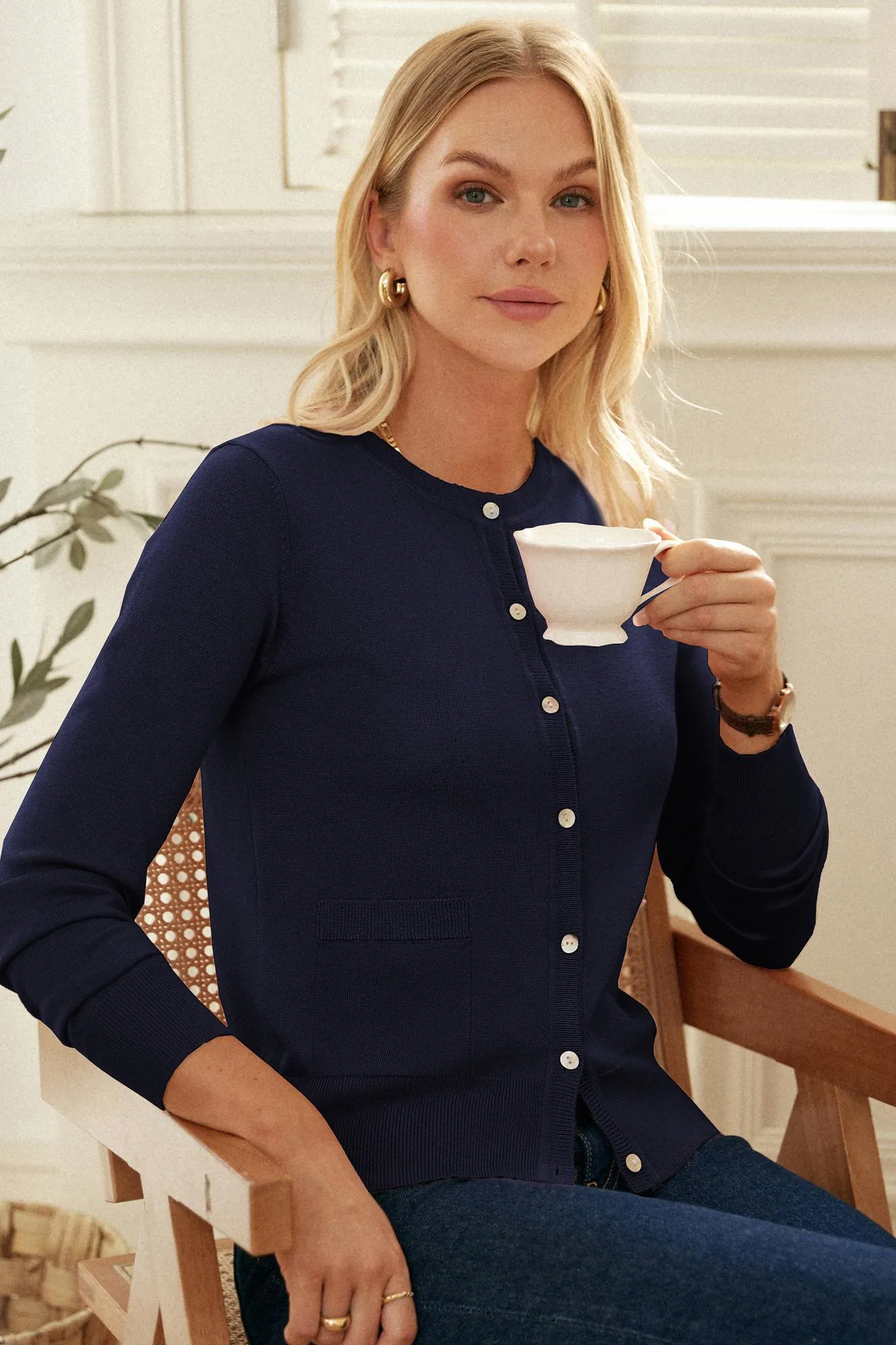 GK Women Ribbed Cuff Cardigan Long Sleeve Crew Neck Button-up Sweater Knitwear sold by Grace Karin product image thumbnail 2