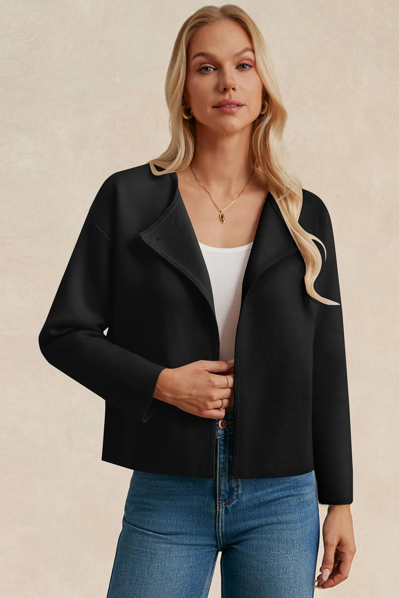 GK Women Lapel Collar Cardigan Loose Fit Long Sleeve Dropped Shoulder Sweater sold by Grace Karin product image thumbnail 5