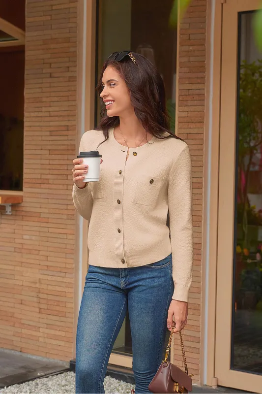 GK Women Fully Textured Cardigan Long Sleeve Crew Neck Button-up Sweater sold by Grace Karin