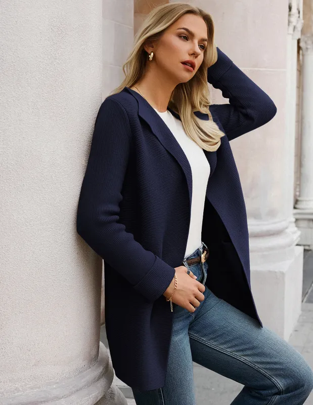 GK Women Fully Textured Cardigan Long Sleeve Lapel Collar Open Front Sweater sold by Grace Karin