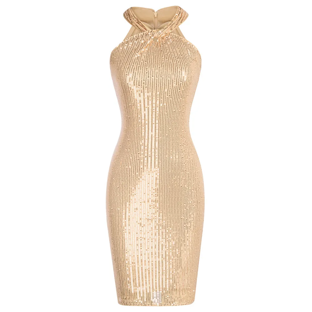 GRACE KARIN Sequined Halterneck Bodycon Party Dress sold by Grace Karin