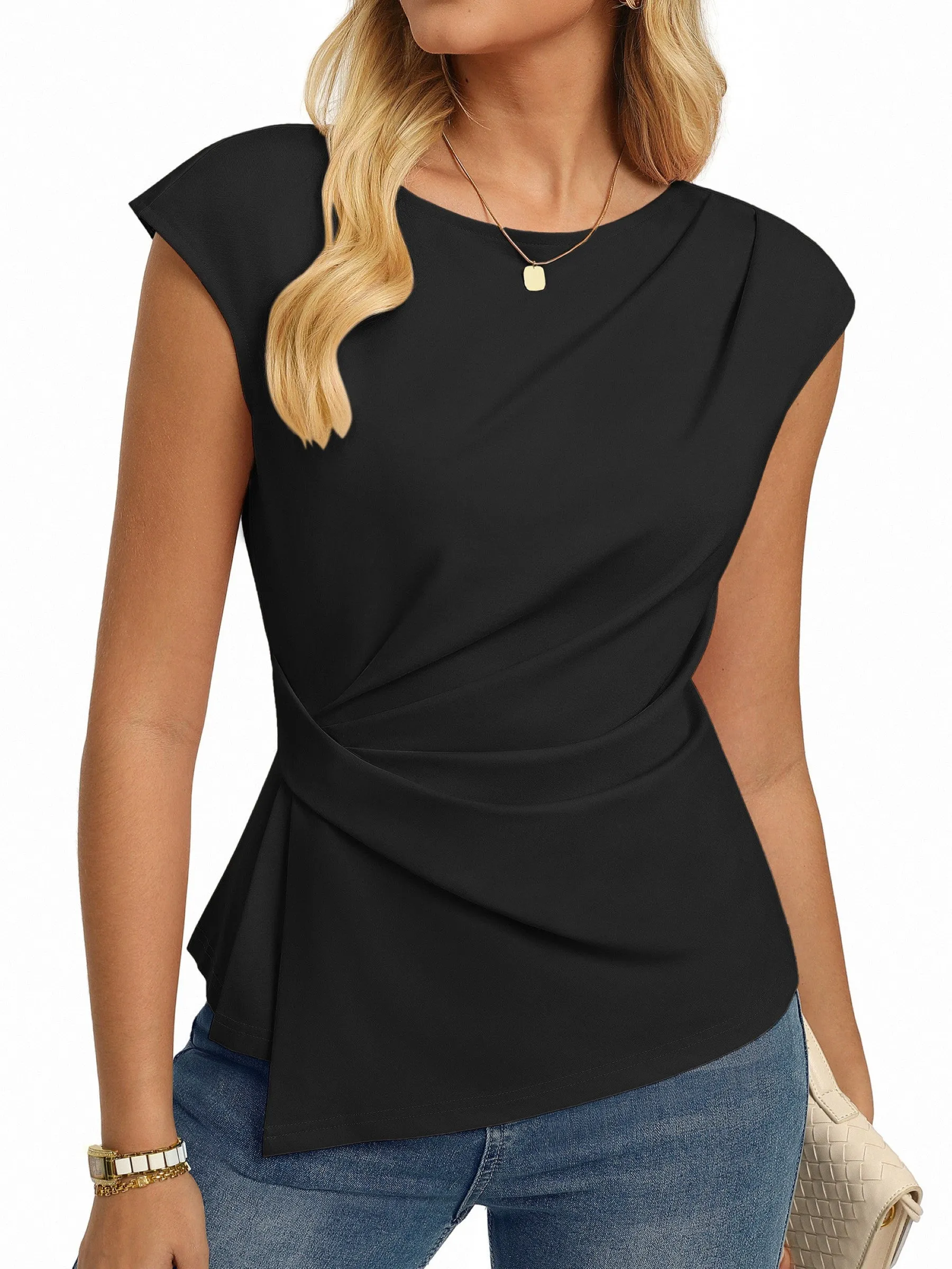 GK Women Ruched Tops OL Cap Sleeve Scoop Neck Pullover Tops sold by Grace Karin product image thumbnail 2