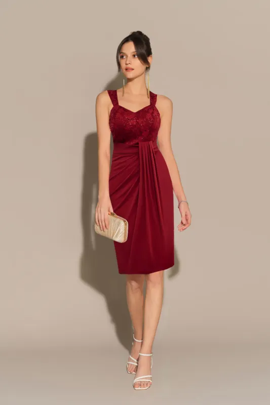 Sequin Lace Stitching Sweetheart Neck Dress - Red sold by Grace Karin