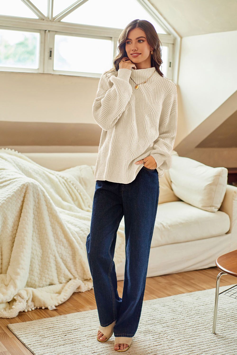 GK Women High Neck Sweater Long Sleeve Dropped Shoulder Pullover Jumper sold by Grace Karin product image thumbnail 7