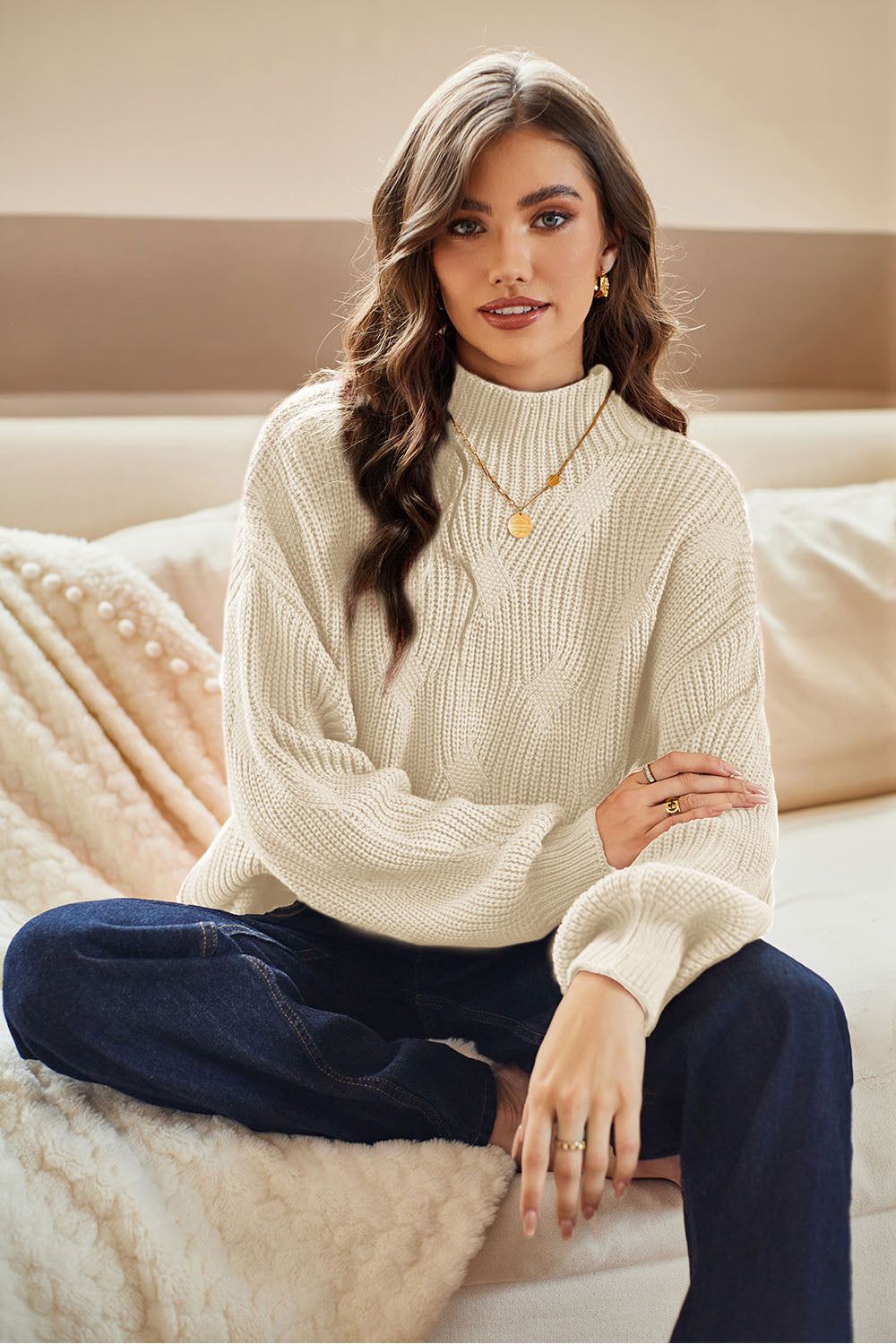 GK Women High Neck Sweater Long Sleeve Dropped Shoulder Pullover Jumper sold by Grace Karin product image thumbnail 3