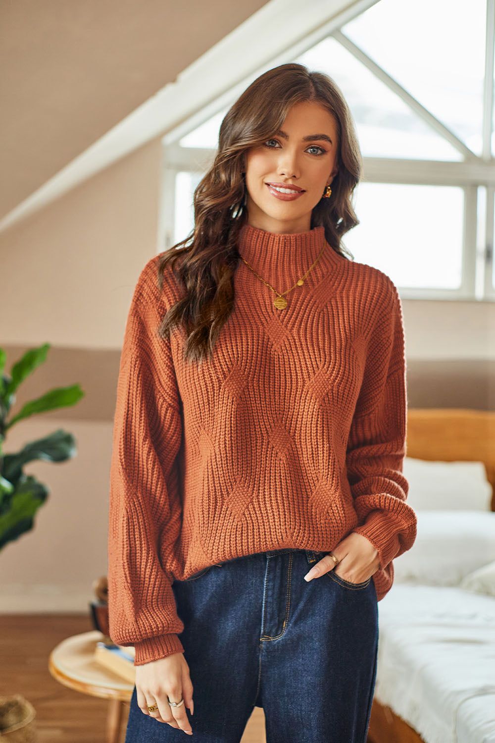 GK Women High Neck Sweater Long Sleeve Dropped Shoulder Pullover Jumper sold by Grace Karin product image thumbnail 8