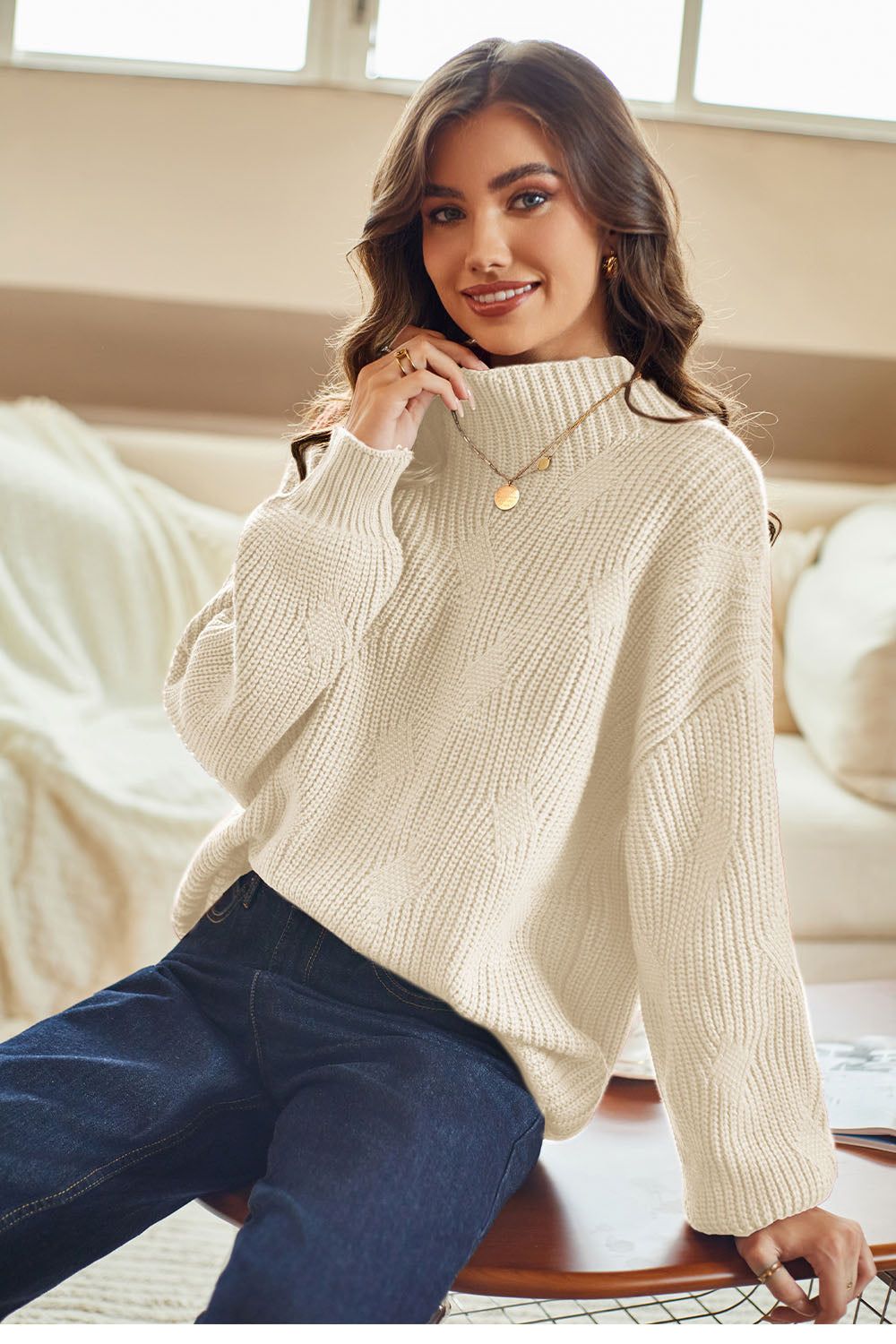 GK Women High Neck Sweater Long Sleeve Dropped Shoulder Pullover Jumper sold by Grace Karin product image thumbnail 4