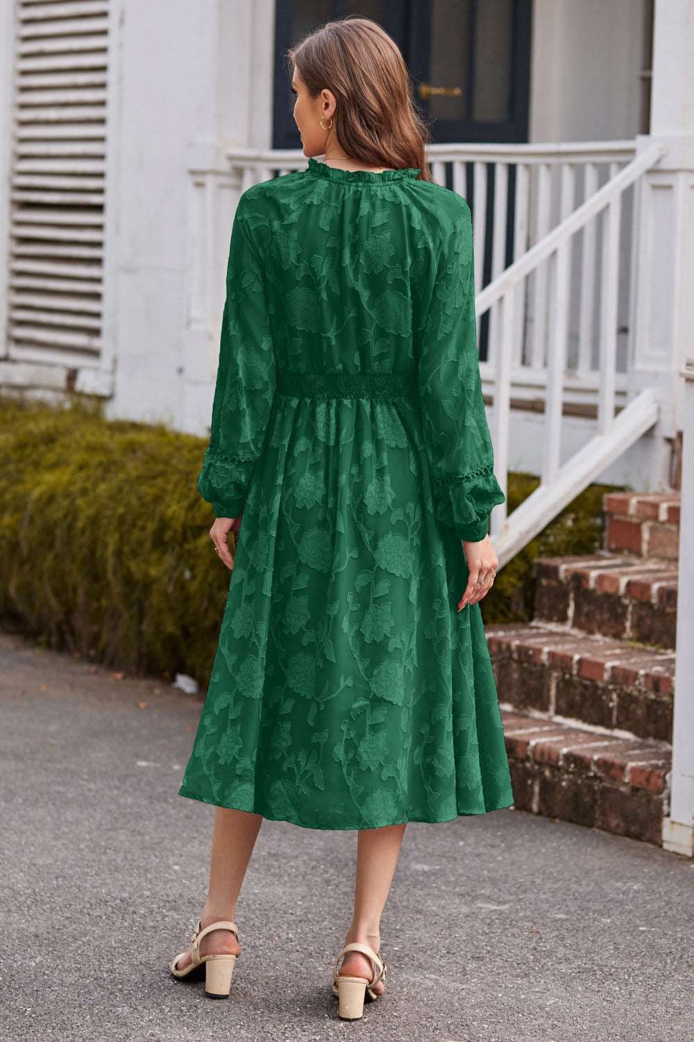 GK Women Front Slit Dress Long Sleeve V-Neck Elastic Waist Flared A-Line Dress sold by Grace Karin product image thumbnail 5