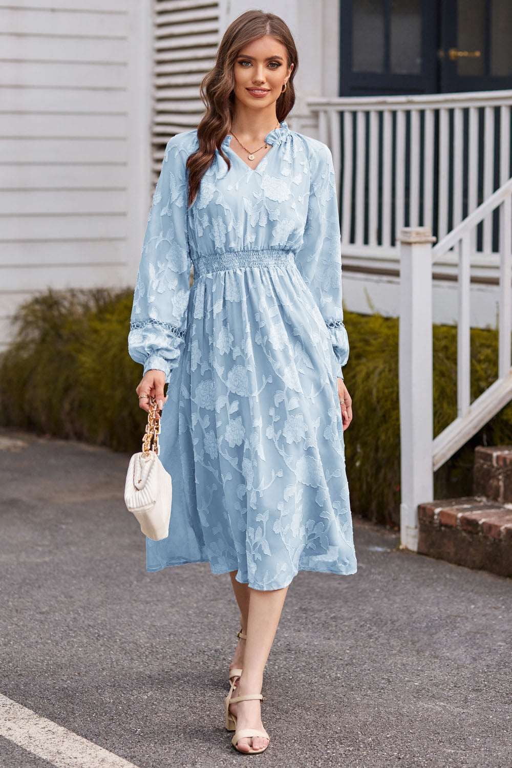 GK Women Front Slit Dress Long Sleeve V-Neck Elastic Waist Flared A-Line Dress sold by Grace Karin