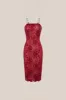 Casual Lace Spaghetti Straps Back Slit Bodycon Midi Dress - Red sold by Grace Karin