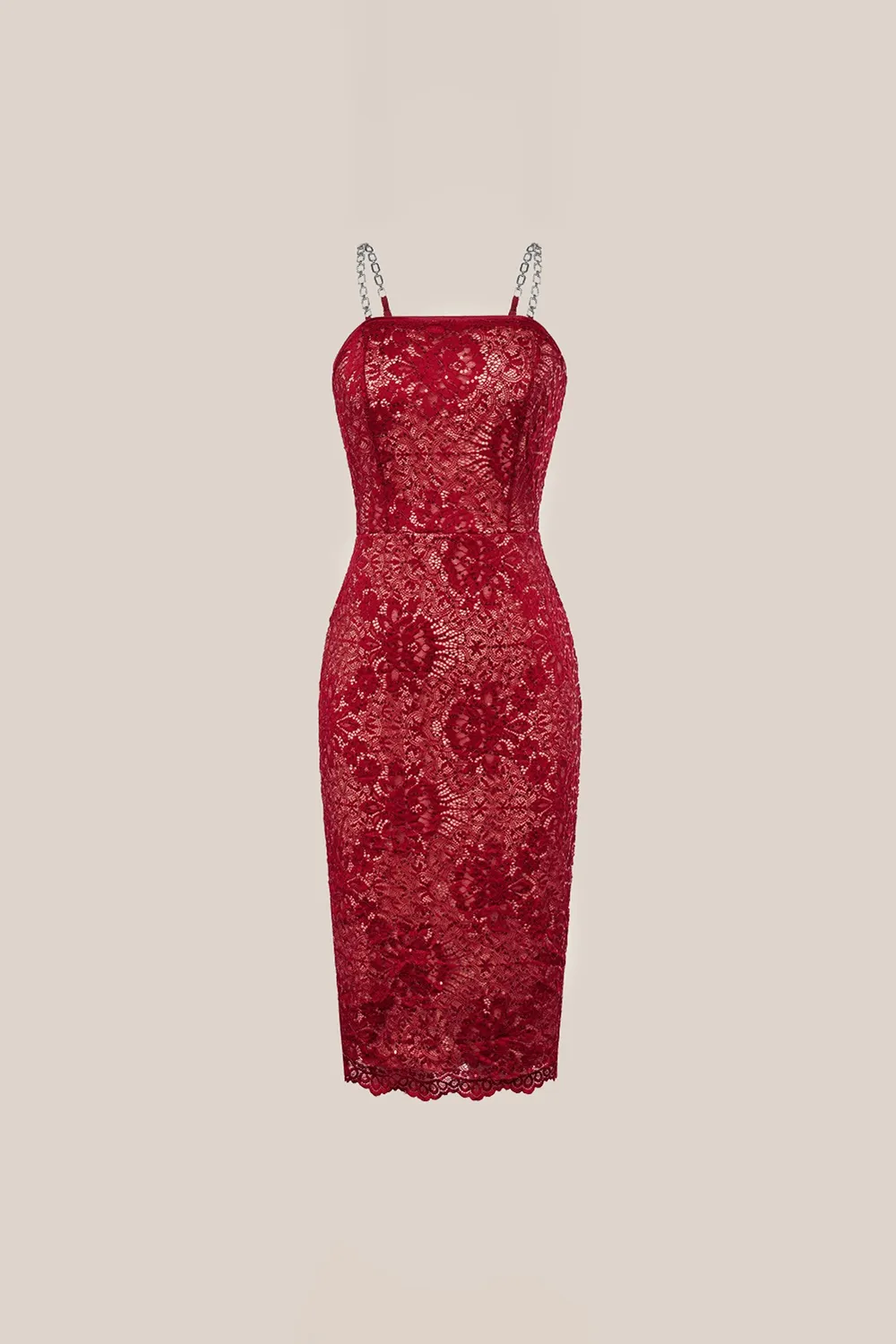Casual Lace Spaghetti Straps Back Slit Bodycon Midi Dress - Red sold by Grace Karin product image thumbnail 3