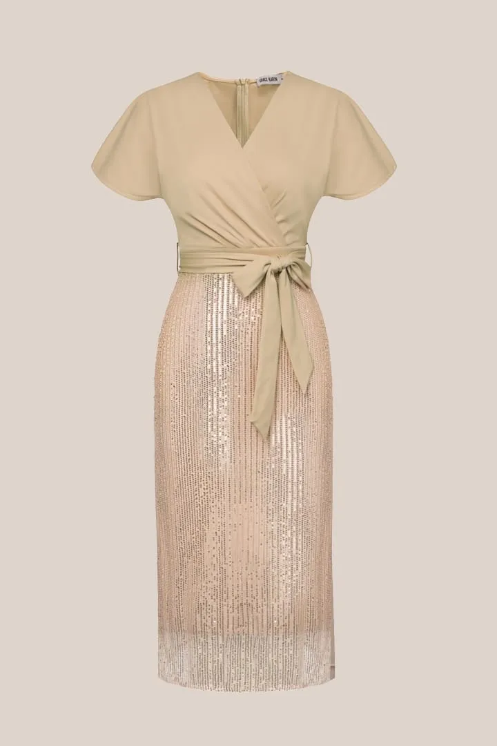 Sequined V Neck Party Long Dress - Pink sold by Grace Karin product image thumbnail 2
