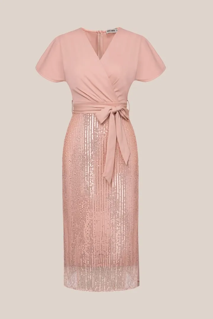 Sequined V Neck Party Long Dress - Pink sold by Grace Karin