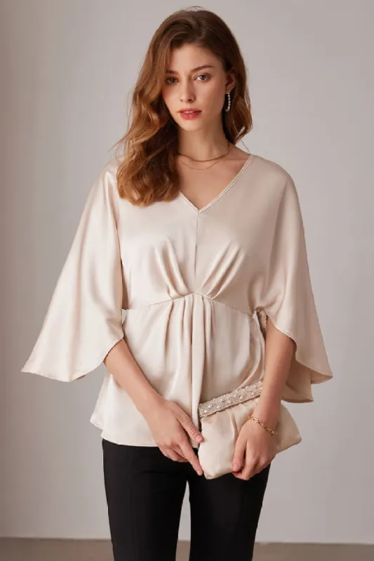 Satin Silk Peplum Ruffle 3/4 Sleeve Tops sold by Grace Karin