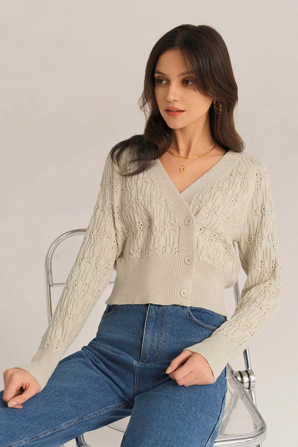 Asymmetric Placket V-Neck Long Raglan Sleeve Cardigan sold by Grace Karin product image thumbnail 3