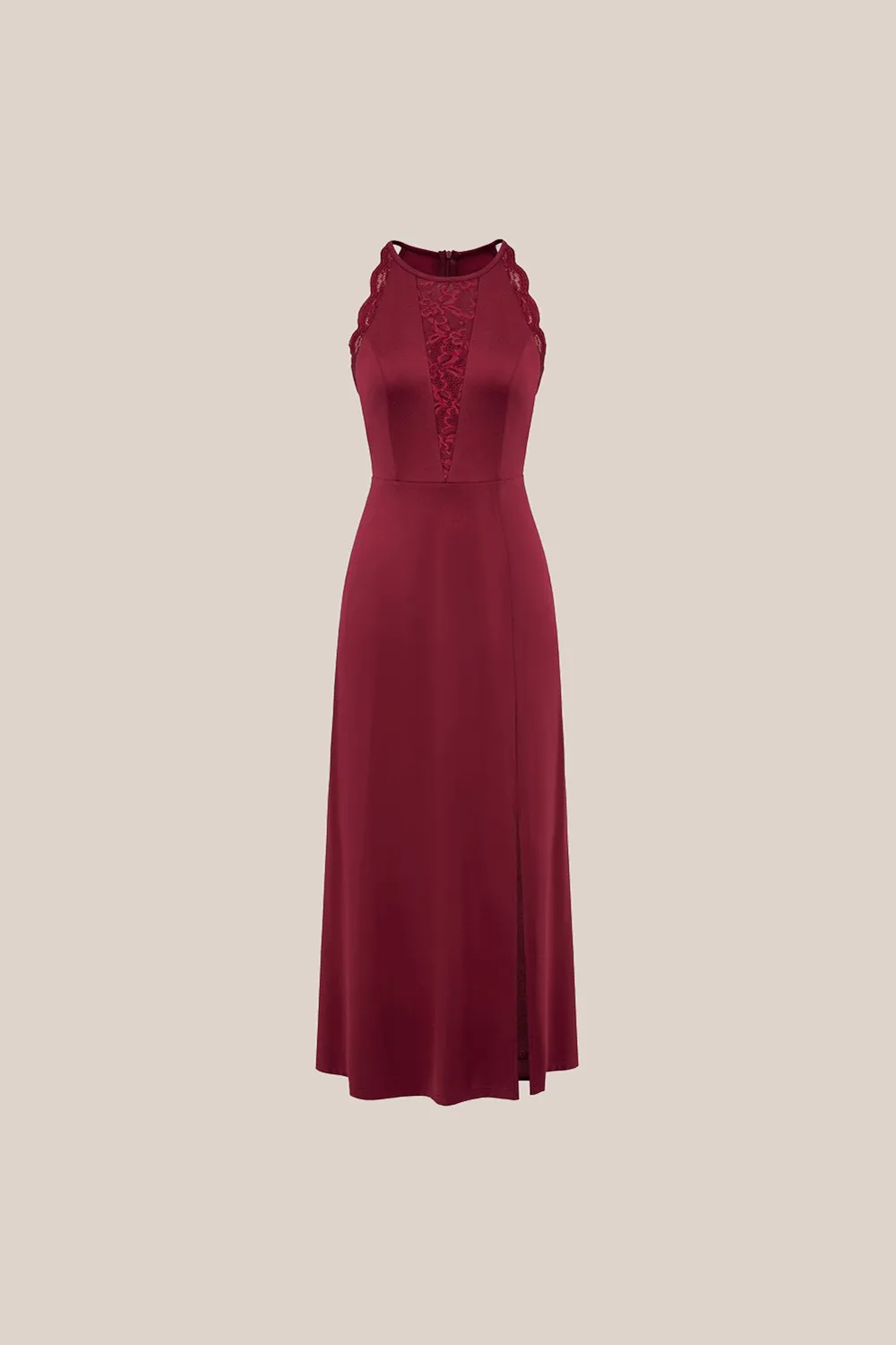 Lace Patchwork Halterneck Front Slit Party Maxi Dress - Red sold by Grace Karin product image thumbnail 3